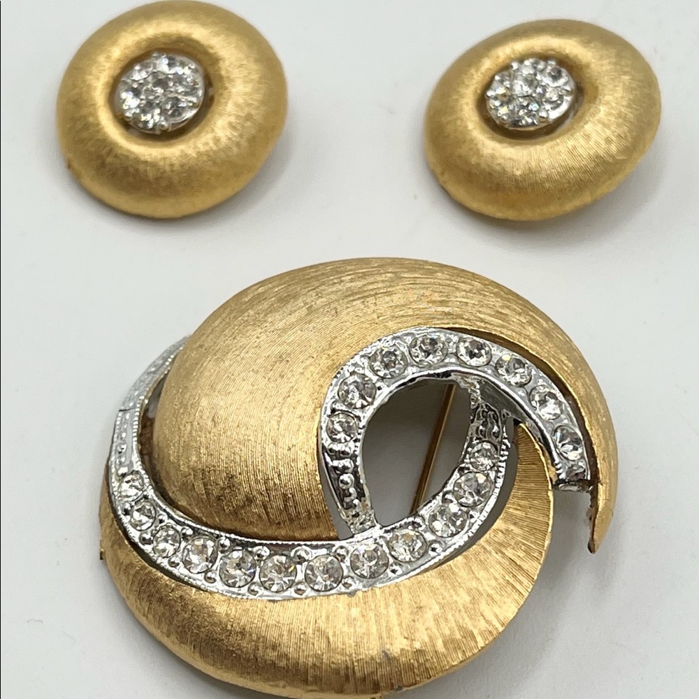 Vintage JJ Joanette Two Tone Brooch Pin & Earring Set - Picture 3 of 5